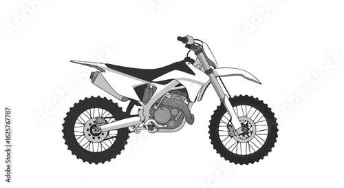 Detailed Illustration of a Modern Dirt Bike with Realistic Tire Tread Pattern isolated on pure white background