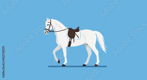 Elegant white horse prancing gracefully, creating a serene and captivating equestrian image conveying freedom and beauty in its simplicity