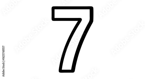 Contour Depiction of the Number Seven Characterized by Bold Black Outlines on White Backdrop