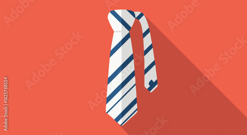 Elegant Striped Tie in Modern Flat Design with Soft Shadows on Terracotta Background