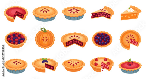 Assortment of Delicious Looking Pies, a Variety of Flavors, Ideal for Thanksgiving or Festive Events