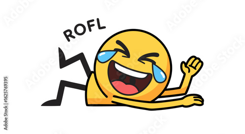 ROFL Emoticon Character Expressing Hilarious Laughter and Joyful Exuberance, rolling around in mirth and amusement