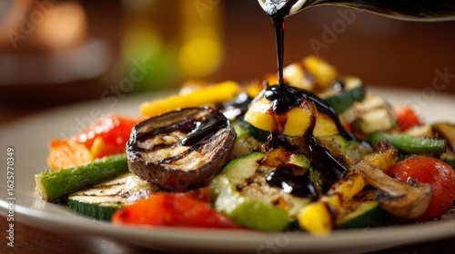 Grilled Vegetables Drizzled with Balsamic Glaze on a Plate for Healthy Gourmet Dining