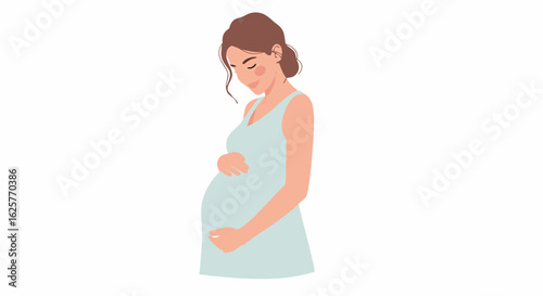 Elegant illustration of a pregnant woman embracing her belly with tender affection representing maternity anticipation and the miracle of impending