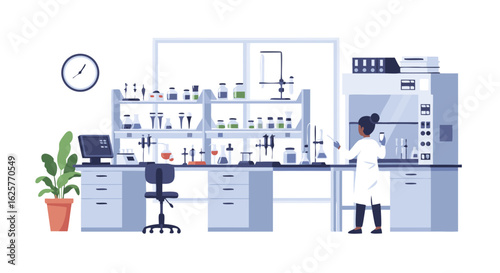 Scientist conducting research in a fully equipped and modern laboratory with instruments and equipment to do experiments for scientific studies