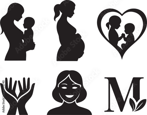 Cherish motherhood moments with family silhouettes and love.