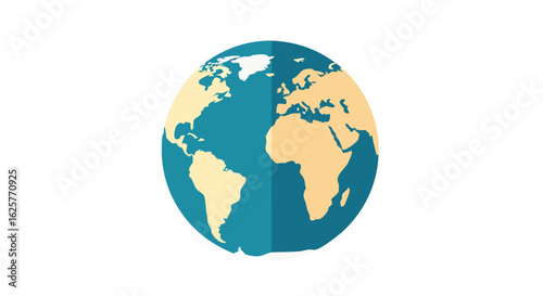Stylized planet earth graphic illustration for educational and global communication purposes showing simplified continents and oceans