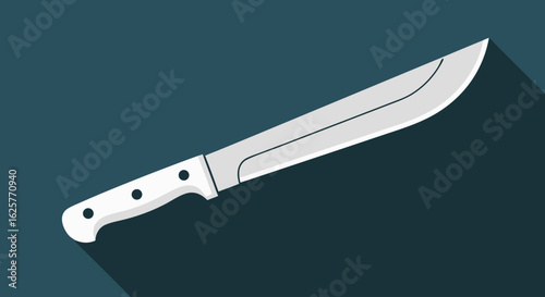 Machete Illustration Sharp Blade and White Handle on Dark Teal Background Design, Sharp Machete Vector Graphics Isolated on Background Modern Vector