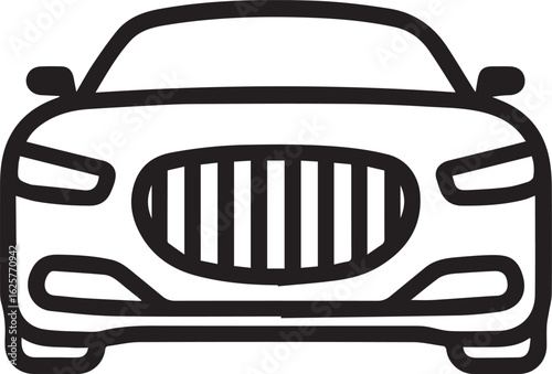Front view outline of a luxury sedan isolated on white background