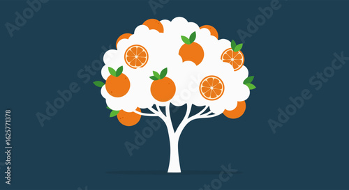 Whimsical Orange Tree Illustration with Simple Style and Bright Colors conveying health and vitality while having a modern aesthetic