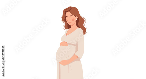Elegant vector illustration showcases a expectant mother with gentle features, embracing motherhood and serenity with grace