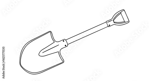 Minimalist Line Art Illustration of a Spade Tool on Plain White Background for Stock Photography