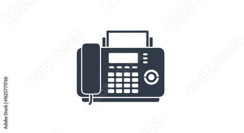 Monochrome depiction of office fax machine showcasing obsolete communication technology in minimalist vector graphic design concept representing