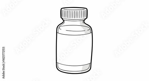 A minimalist monochrome depiction of a small clear bottle, perfect for showcasing product or label designs, vector design concept medical or