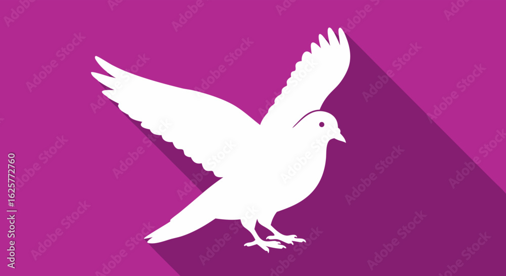 Elegant white dove on purple background symbolizing peace and liberty, flat design artistic style creating a harmonious minimalist composition Elegant white dove on purple background symbolizing peace and liberty, flat design artistic style creating a harmonious minimalist composition