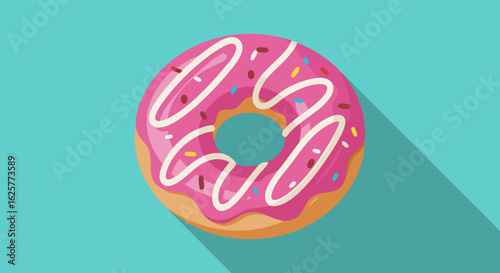 Vibrant donut illustration with pink frosting and colorful sprinkles, a delightful confectionery treat that evokes joy and sweet indulgence