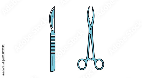 Surgical Precision: Scalpel and Forceps Ready for Medical Intervention in Healthcare Setting