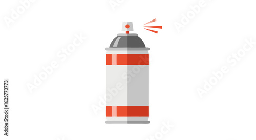 Illustrative depiction of a spray paint can with red accents and simulated spray effect showcases industrial design elements emphasizing