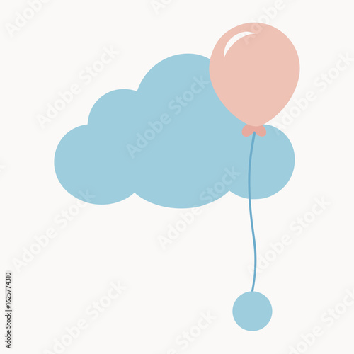 Pink balloon floating near a blue cloud