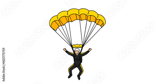 Vivid illustration of a skydiver in action with a striking yellow parachute against a plain backdrop