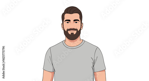 Illustrated man with beard presenting a modern look on a neutral background portraying confidence and a professional vibe that can be used in