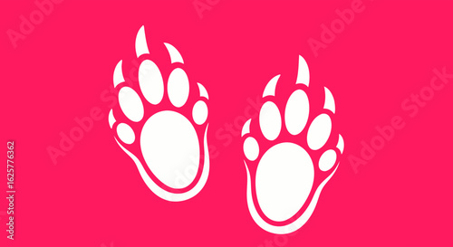 Simple cartoonish white paw prints against a vibrant pink background graphic illustration and vector perfect for backgrounds or graphics