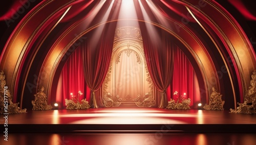Red golden ceremony award stage venue background.
