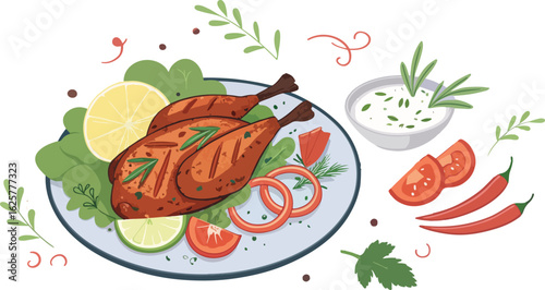 Tandoori Chicken vector design, Tandoori Chicken icon design, Grill Chicken vector design