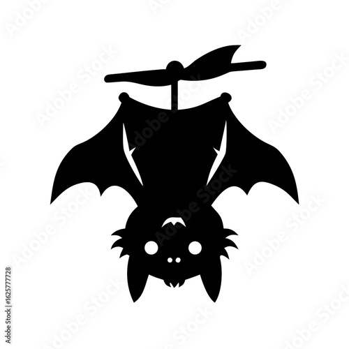 Cute bat hanging upside down isolated on white background for halloween