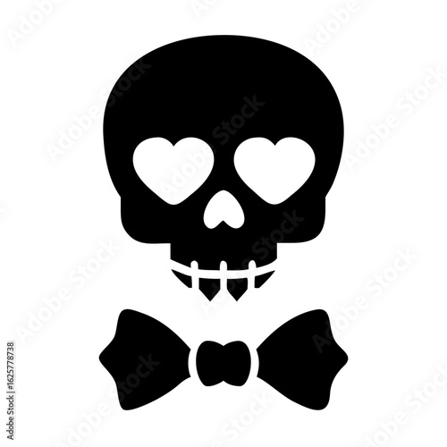 Skull with heart eyes and bow tie isolated on white background