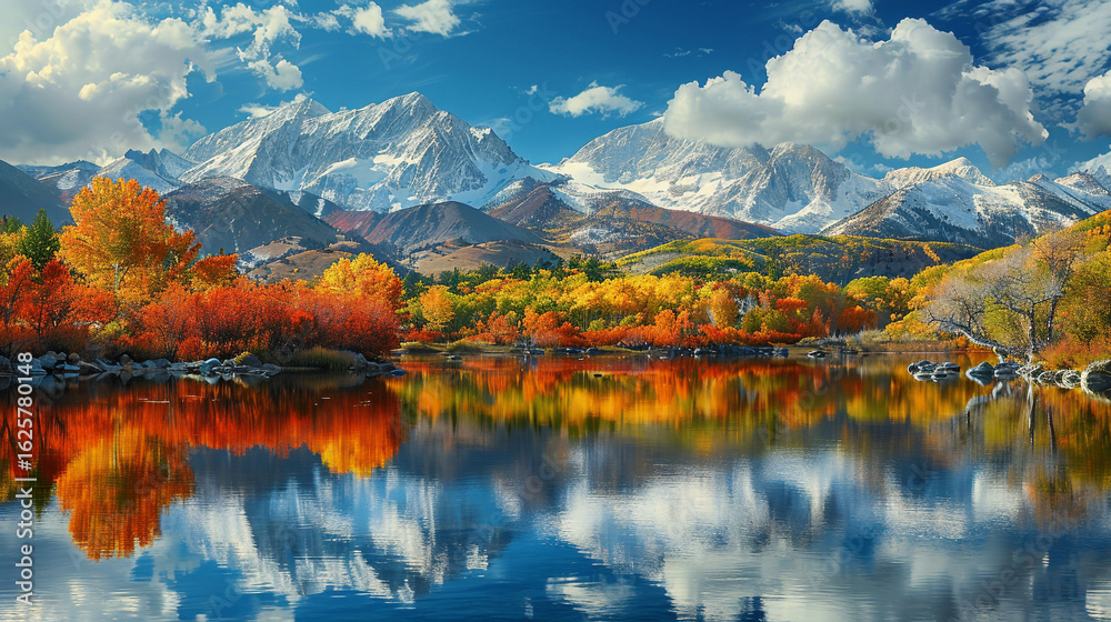 Naklejka premium Autumn Lake and Mountain Landscape