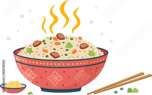 Fried Rice in bowl vector design, Fried Rice logo and icon design, Fried Rice Illustration vector design