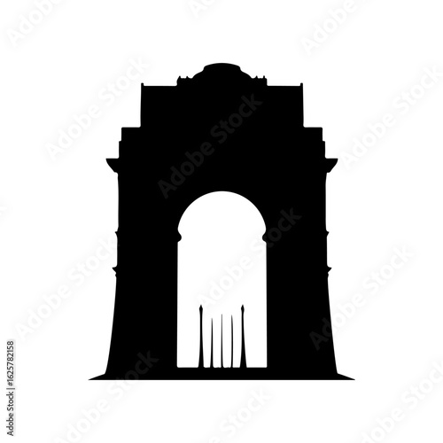 India gate delhi silhouette vector flat illustration on white background.