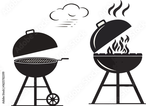 Grill silhouette illustration vector design, Grill logo and icon design, Set of Grill vector design
