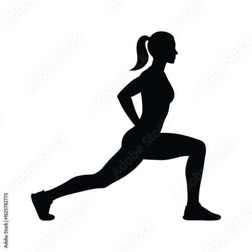 Silhouette of a woman doing a lunge exercise isolated on white background for fitness, sport, training, health and active lifestyle