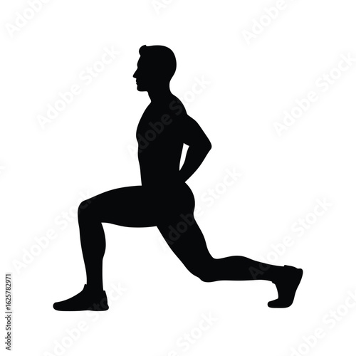 Silhouette of a man doing a lunge exercise, isolated on white background a fitness workout for body health, sport training, and active lifestyle