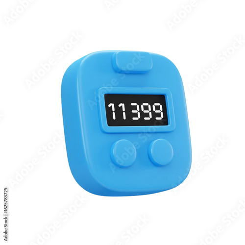 3D Render: Blue Digital Counter, Tally Clicker, Number Display,  Counting Device, Handheld Clicker Isolated on Transparent Background