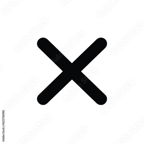 Black Rounded X Mark on White Background, Close Icon, Delete Button