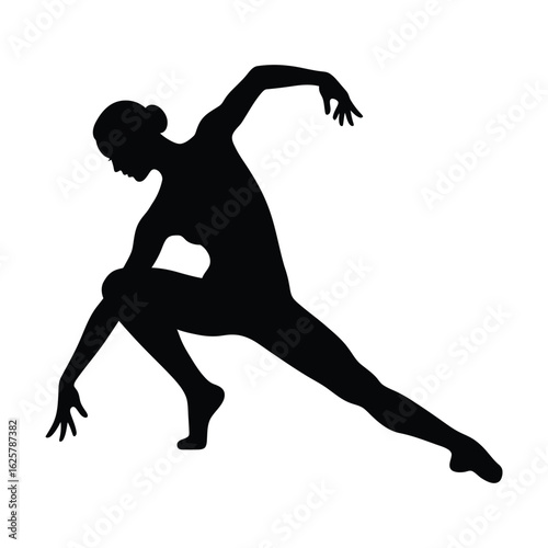 Silhouette of a contemporary dancer in a graceful pose, isolated on white background, expressing emotion and passion through movement and artistic expression