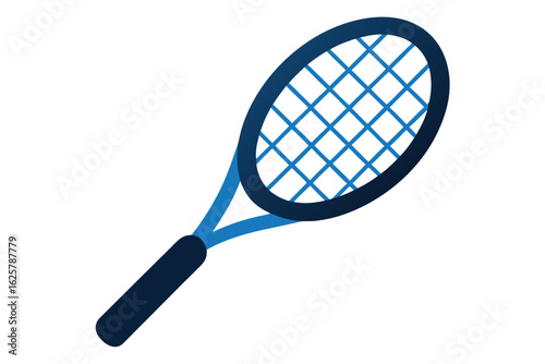 A blue tennis racket is isolated on white background