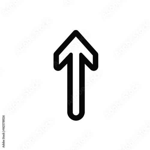 Bold Black Upward Arrow Icon Navigation, Direction, Movement Symbol on White Background