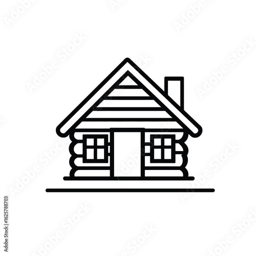 Cabin Outline with chimney, door, windows, roof on transparent background