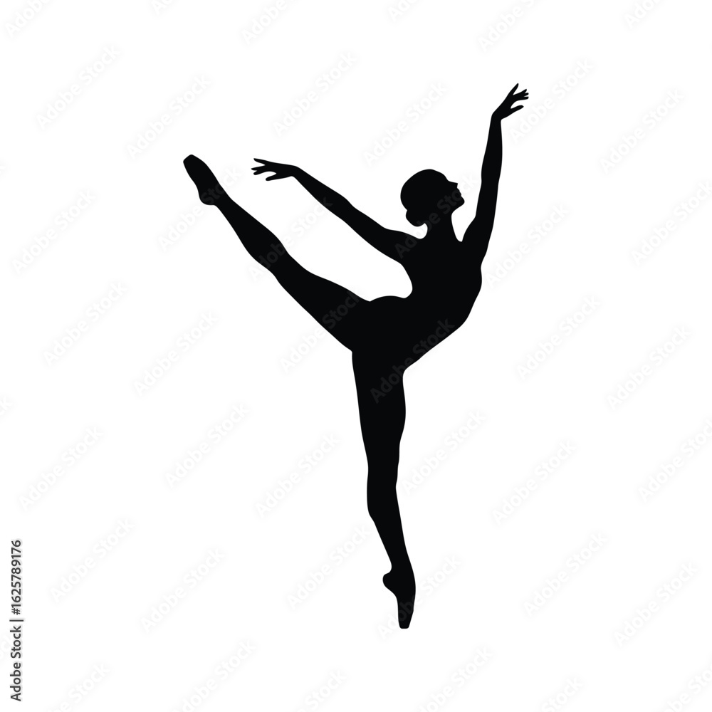 Obraz premium Elegant silhouette of a ballerina in a graceful pose, isolated on white background a young woman showcasing beauty, grace, and skill in this ballet dance
