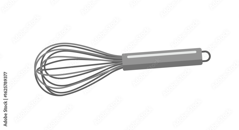 A wire balloon whisk with a metal handle, an essential kitchen utensil for baking and cooking, isolated on a white background. A wire balloon whisk with a metal handle, an essential kitchen utensil for baking and cooking, isolated on a white background.