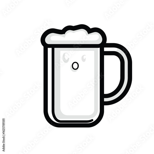 Cartoon Beer Mug with Foam and Eyes Isolated on a White Background