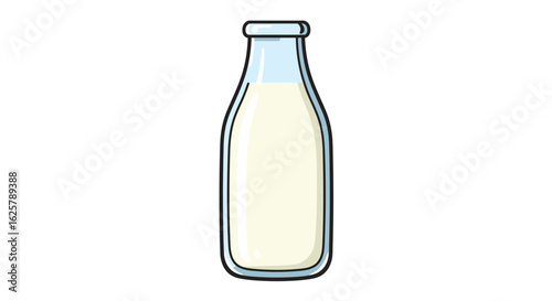 Vector illustration of a classic glass milk bottle. Fresh dairy drink in a traditional container, isolated on a white background.