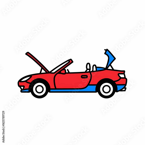  Red Convertible Open-Top Vector Car Illustration in Cartoon Style