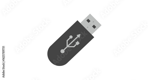 Minimalist grey USB thumb drive graphic. A symbol for digital information, file sharing, and portable memory technology.