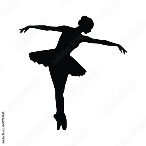 Silhouette of a ballerina in a graceful ballet pose, isolated on white background, showcasing elegance and artistry in a classic dance form