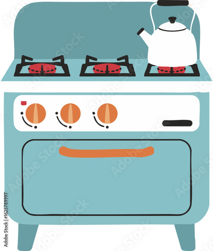 昭和レトロ_ガスコンロ_ミニマルフラットデザイン - ShowaRetroGasStove_MinimalFlatDesign